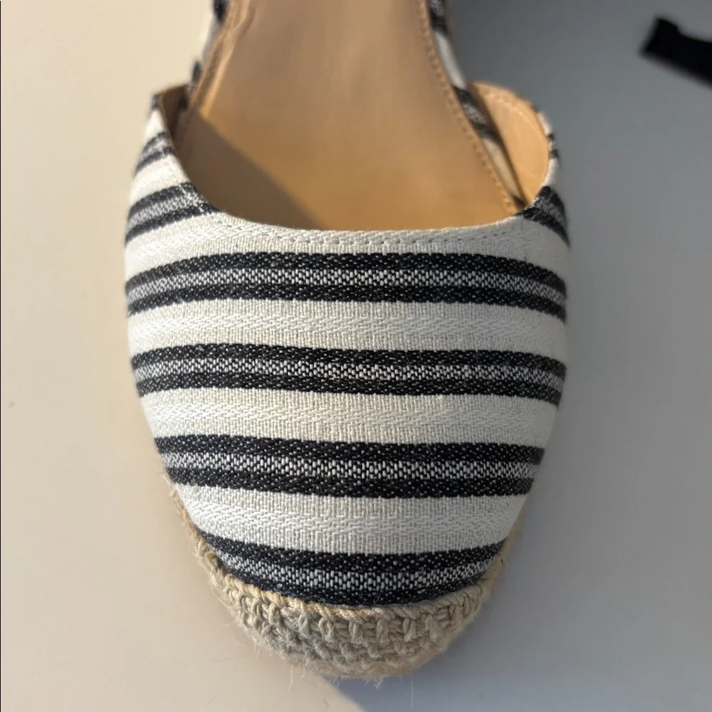 J. Crew Stripe Espadrille Wedge Sandal Ankle Wrap Ties Size 8 New in Box